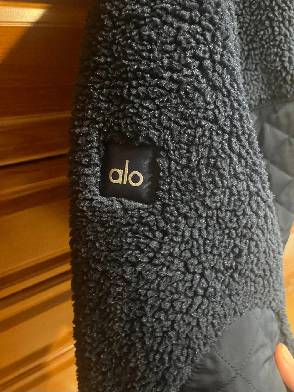 ALO Yoga Black Quilted-Sherpa Bomber Jacket Navy